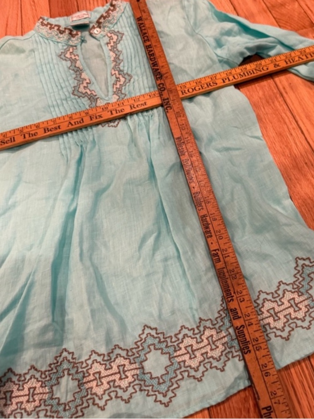 Linen Embroidered Tunic - Mint Blue - Picture 7 of 8